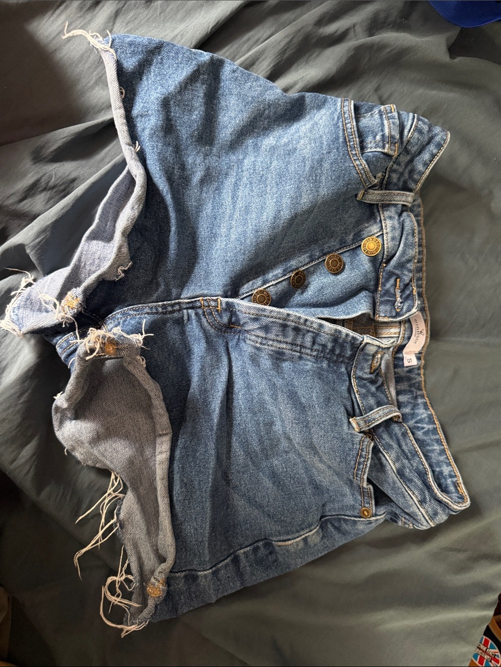Windsor High-Waist Button-Fly Denim Cutoff Shorts - Blue